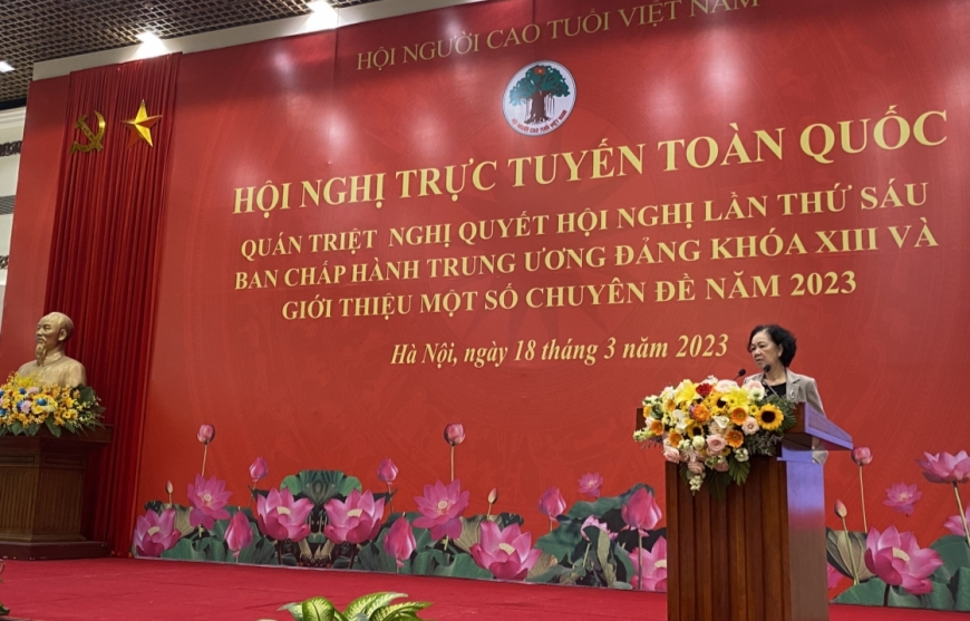 Đồng chí Trương Thị Mai thông tin định hướng những vấn đề, quan điểm liên quan đến chính sách về NCT Việt Nam